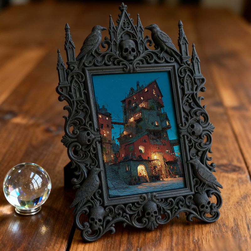 Eye-catching-bold Gothic Dark-style Photo Frame | Dark Fantasy Resin Figurine Shop Decor, Photo Ornament, Wall-mountable & Tabletop, Creativ