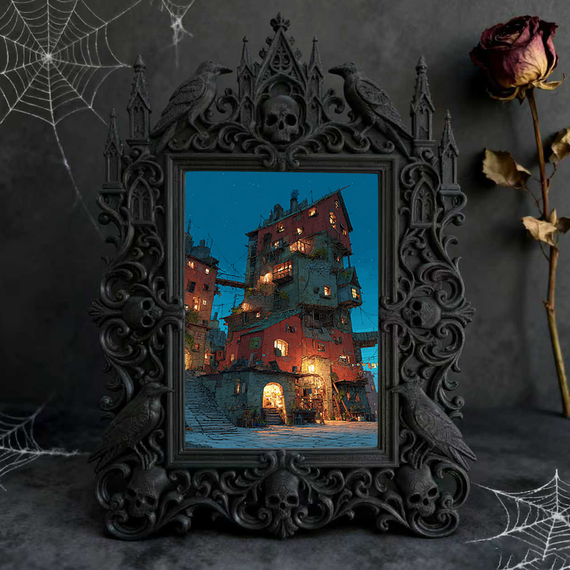 Eye-catching-bold Gothic Dark-style Photo Frame | Dark Fantasy Resin Figurine Shop Decor, Photo Ornament, Wall-mountable & Tabletop, Creativ