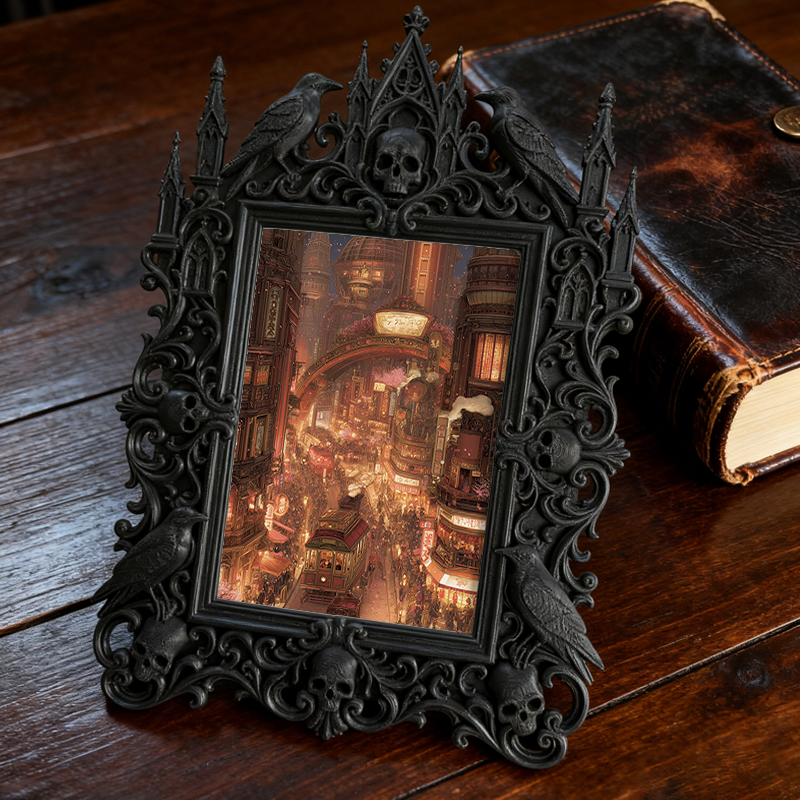 Trending-hot Gothic Dark-style Photo Frame | Gothic Halloween Backyard Party Decor, Photo Ornament, Wall-mountable & Tabletop, Plastic Frame