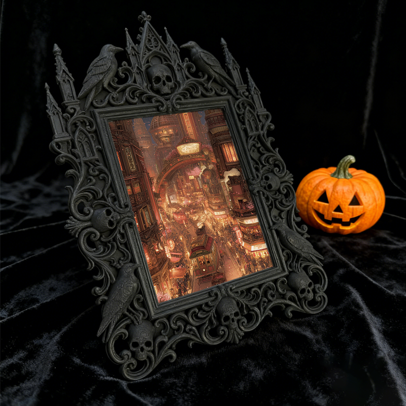Trending-hot Gothic Dark-style Photo Frame | Gothic Halloween Backyard Party Decor, Photo Ornament, Wall-mountable & Tabletop, Plastic Frame