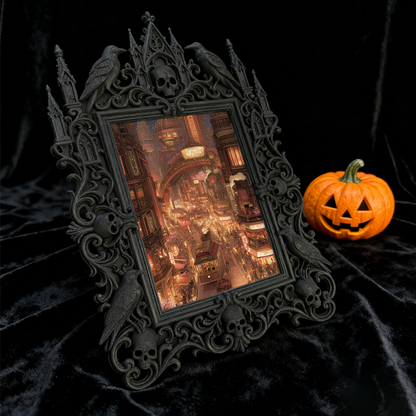 Trending-hot Gothic Dark-style Photo Frame | Gothic Halloween Backyard Party Decor, Photo Ornament, Wall-mountable & Tabletop, Plastic Frame