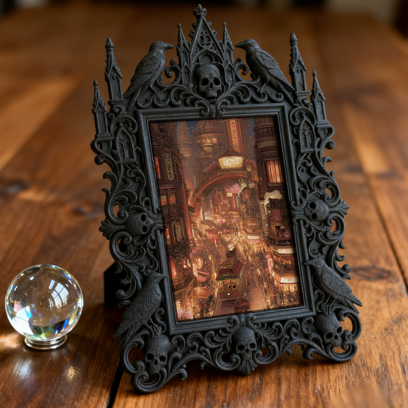 Trending-hot Gothic Dark-style Photo Frame | Gothic Halloween Backyard Party Decor, Photo Ornament, Wall-mountable & Tabletop, Plastic Frame