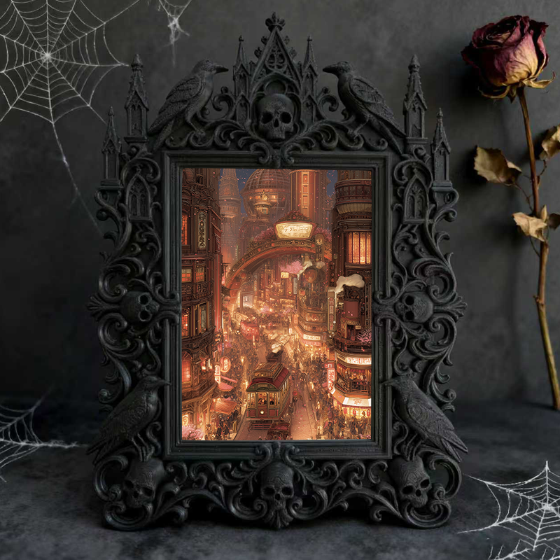 Trending-hot Gothic Dark-style Photo Frame | Gothic Halloween Backyard Party Decor, Photo Ornament, Wall-mountable & Tabletop, Plastic Frame