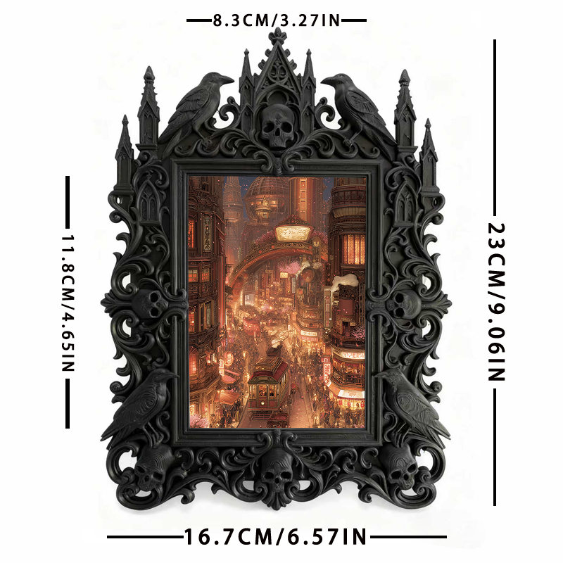 Trending-hot Gothic Dark-style Photo Frame | Gothic Halloween Backyard Party Decor, Photo Ornament, Wall-mountable & Tabletop, Plastic Frame
