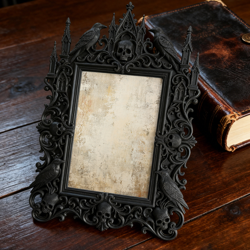 Top-choice Gothic Dark-style Photo Frame | Dark Academia Dormitory Book Nook Decor, Photo Ornament, Wall/Table Dual-use, Durable Frame