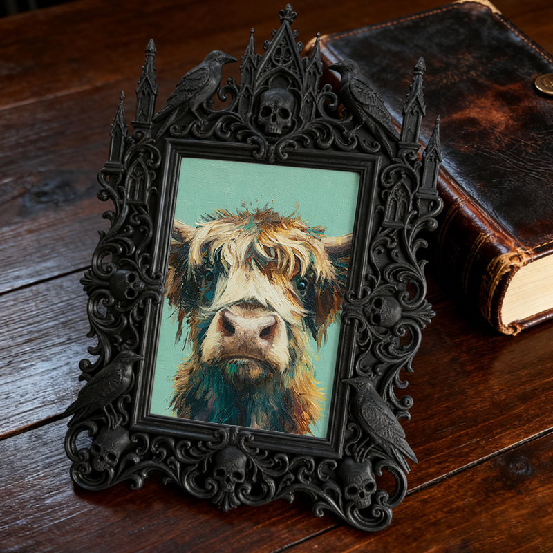 Fast-moving Gothic Dark-style Photo Frame | Gothic Dark Roast Coffee Bean Shop Decor, Photo Ornament, Dual-use Display, Retro Plastic Frame