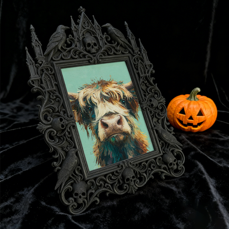 Fast-moving Gothic Dark-style Photo Frame | Gothic Dark Roast Coffee Bean Shop Decor, Photo Ornament, Dual-use Display, Retro Plastic Frame