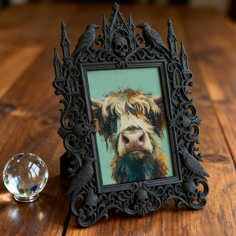 Fast-moving Gothic Dark-style Photo Frame | Gothic Dark Roast Coffee Bean Shop Decor, Photo Ornament, Dual-use Display, Retro Plastic Frame