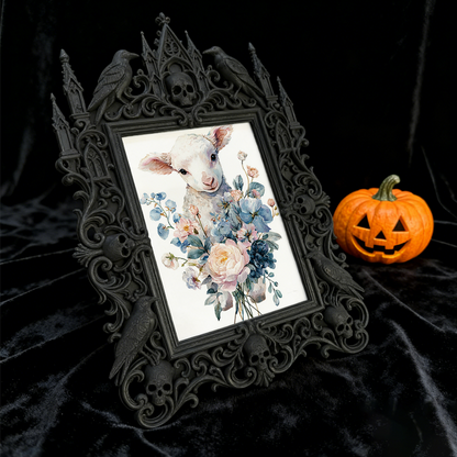 Highly-recommended Gothic Dark-style Photo Frame | Witchy Crystal Skull Display Shop Decor, Photo Ornament, Wall-mountable & Tabletop, Scrat