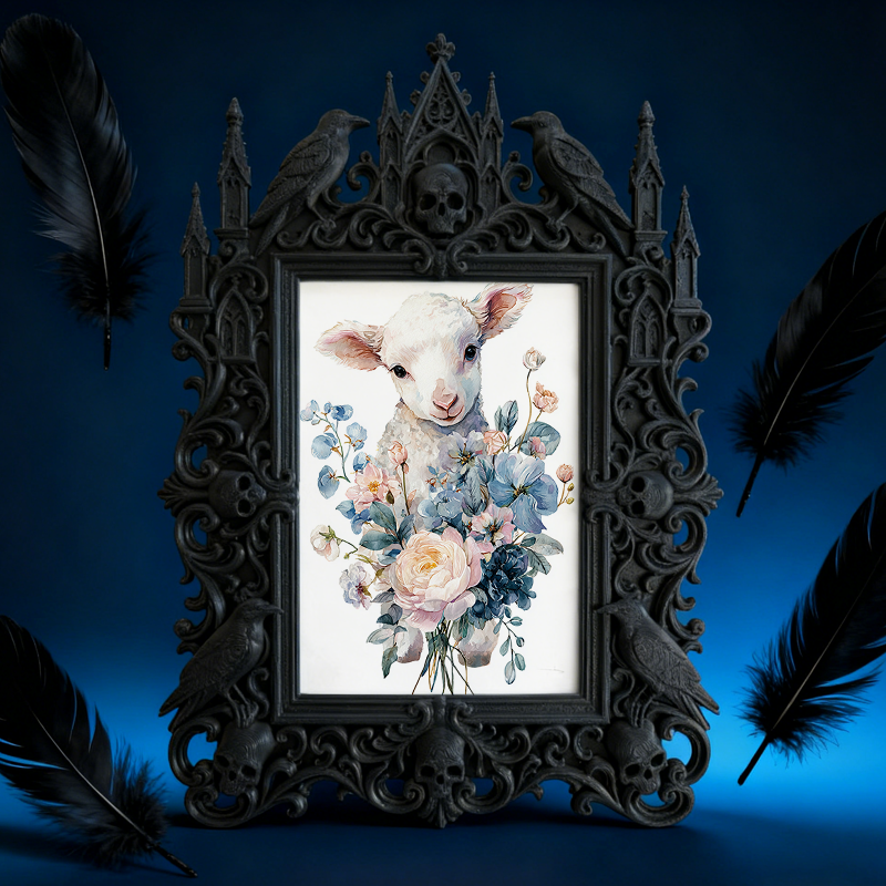 Highly-recommended Gothic Dark-style Photo Frame | Witchy Crystal Skull Display Shop Decor, Photo Ornament, Wall-mountable & Tabletop, Scrat