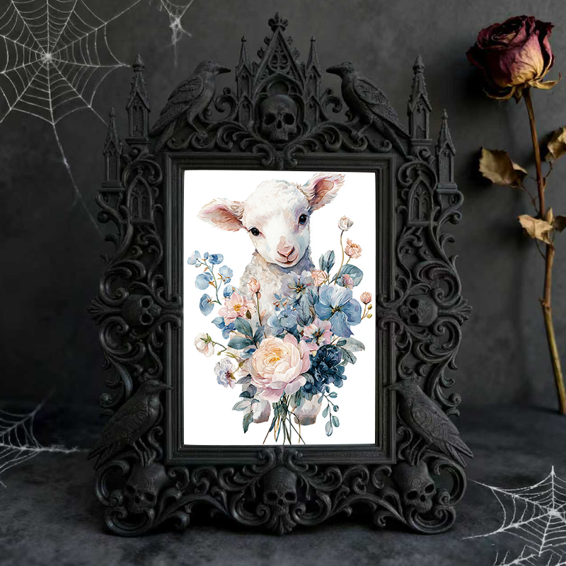 Highly-recommended Gothic Dark-style Photo Frame | Witchy Crystal Skull Display Shop Decor, Photo Ornament, Wall-mountable & Tabletop, Scrat