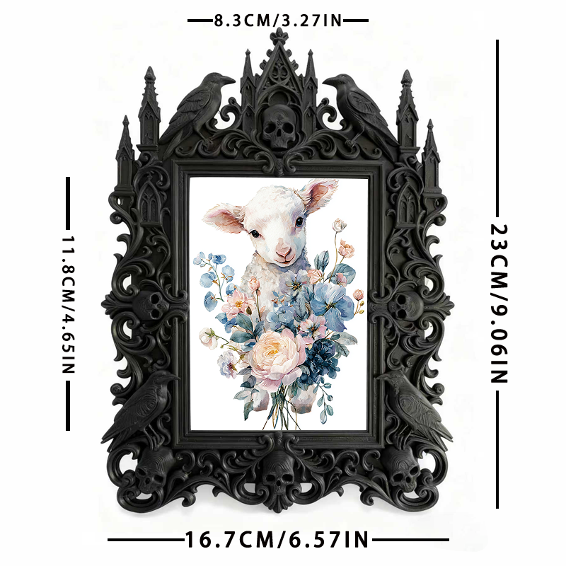Highly-recommended Gothic Dark-style Photo Frame | Witchy Crystal Skull Display Shop Decor, Photo Ornament, Wall-mountable & Tabletop, Scrat
