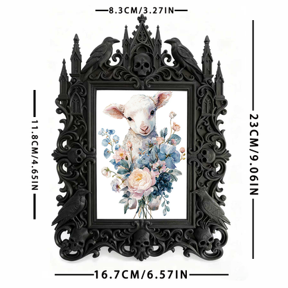 Highly-recommended Gothic Dark-style Photo Frame | Witchy Crystal Skull Display Shop Decor, Photo Ornament, Wall-mountable & Tabletop, Scrat