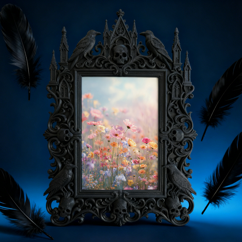 Style-icon Gothic Dark-style Photo Frame | Gothic Kids’ Witch Costume Display Decor, Photo Ornament, Wall/Table Dual-use, Eco-friendly Frame