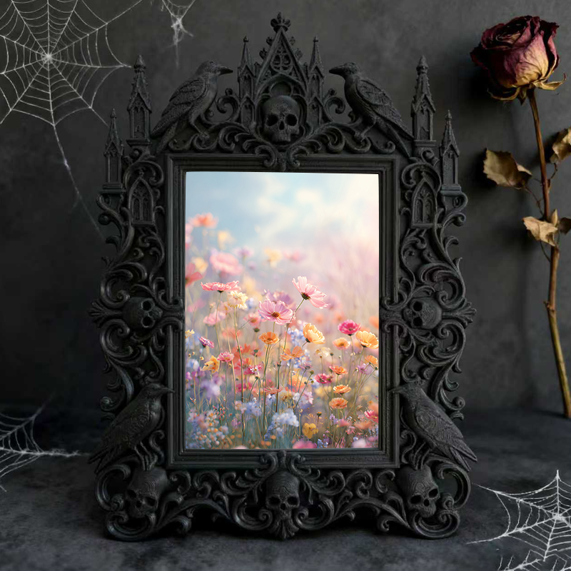 Style-icon Gothic Dark-style Photo Frame | Gothic Kids’ Witch Costume Display Decor, Photo Ornament, Wall/Table Dual-use, Eco-friendly Frame