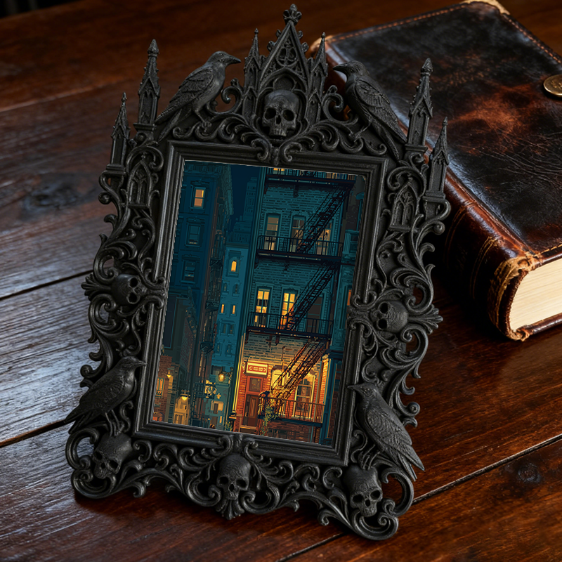 Bestselling-essential Gothic Dark-style Photo Frame | Witchy Crystal Tumbled Stone Shop Decor, Photo Ornament, Dual-use Display, Retro Plast