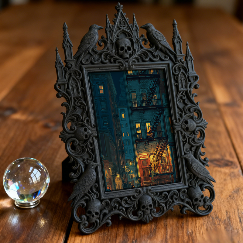 Bestselling-essential Gothic Dark-style Photo Frame | Witchy Crystal Tumbled Stone Shop Decor, Photo Ornament, Dual-use Display, Retro Plast