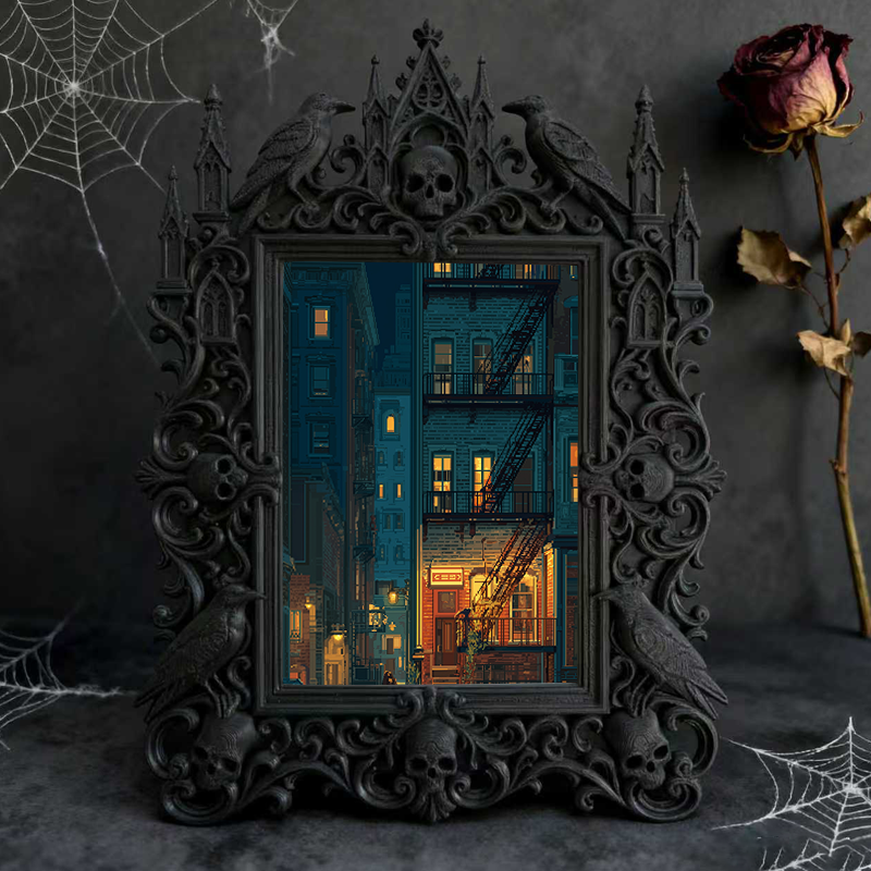 Bestselling-essential Gothic Dark-style Photo Frame | Witchy Crystal Tumbled Stone Shop Decor, Photo Ornament, Dual-use Display, Retro Plast