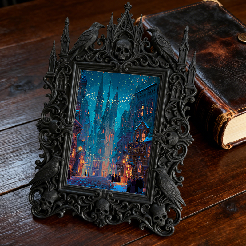 Trend-buzzing Gothic Dark-style Photo Frame | Punk Rock Vintage Patch Shop Decor, Photo Ornament, Wall/Table Dual-use, Eco-friendly Frame