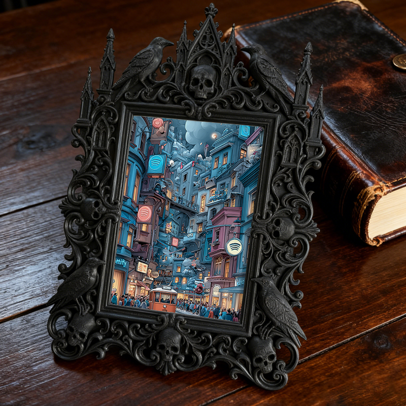 Must-grab-now Gothic Dark-style Photo Frame | Horror Themed Hand Puppet Show Backdrop Decor, Photo Ornament, Wall-mountable & Tabletop, Slim
