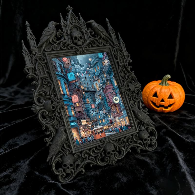 Must-grab-now Gothic Dark-style Photo Frame | Horror Themed Hand Puppet Show Backdrop Decor, Photo Ornament, Wall-mountable & Tabletop, Slim