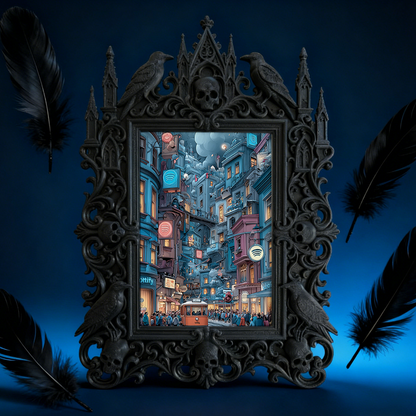 Must-grab-now Gothic Dark-style Photo Frame | Horror Themed Hand Puppet Show Backdrop Decor, Photo Ornament, Wall-mountable & Tabletop, Slim