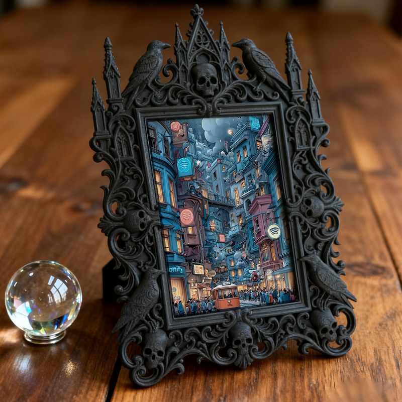Must-grab-now Gothic Dark-style Photo Frame | Horror Themed Hand Puppet Show Backdrop Decor, Photo Ornament, Wall-mountable & Tabletop, Slim