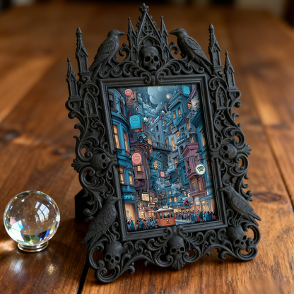 Must-grab-now Gothic Dark-style Photo Frame | Horror Themed Hand Puppet Show Backdrop Decor, Photo Ornament, Wall-mountable & Tabletop, Slim