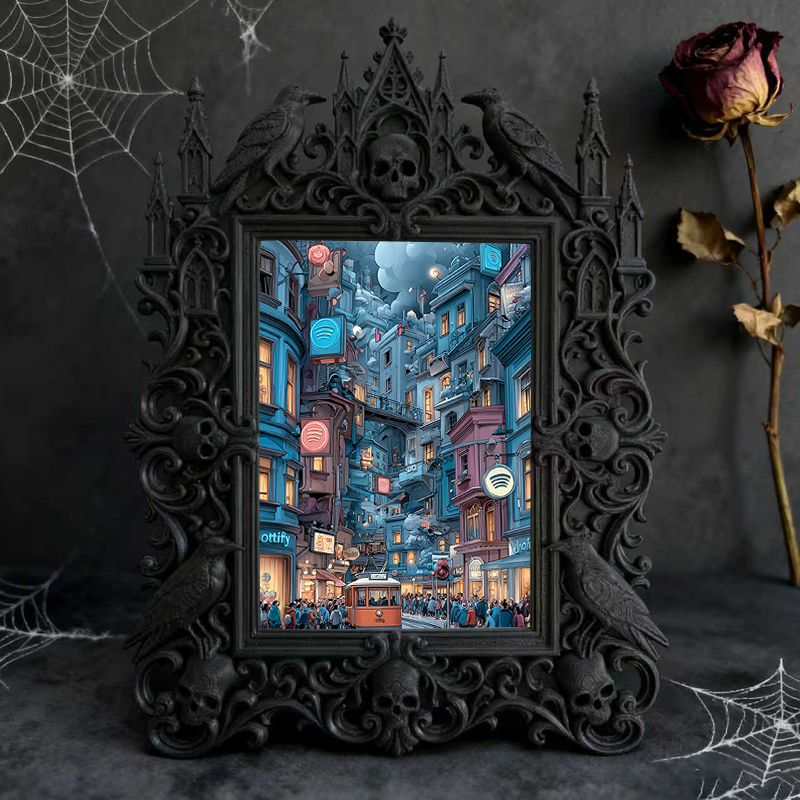 Must-grab-now Gothic Dark-style Photo Frame | Horror Themed Hand Puppet Show Backdrop Decor, Photo Ornament, Wall-mountable & Tabletop, Slim