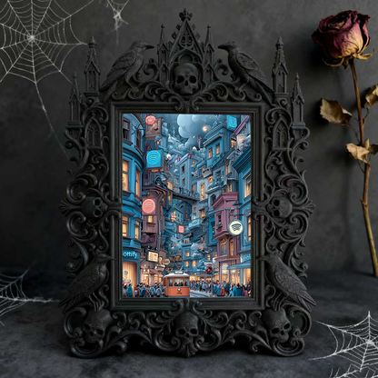 Must-grab-now Gothic Dark-style Photo Frame | Horror Themed Hand Puppet Show Backdrop Decor, Photo Ornament, Wall-mountable & Tabletop, Slim