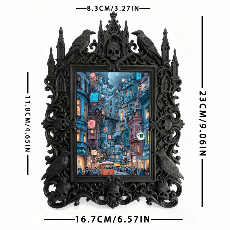 Must-grab-now Gothic Dark-style Photo Frame | Horror Themed Hand Puppet Show Backdrop Decor, Photo Ornament, Wall-mountable & Tabletop, Slim