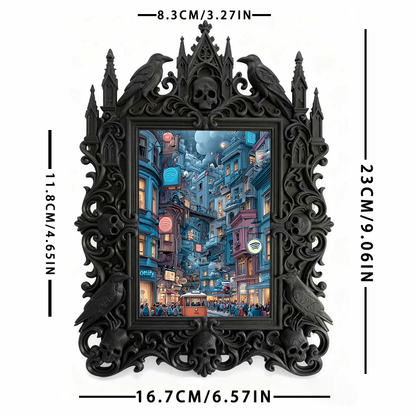 Must-grab-now Gothic Dark-style Photo Frame | Horror Themed Hand Puppet Show Backdrop Decor, Photo Ornament, Wall-mountable & Tabletop, Slim