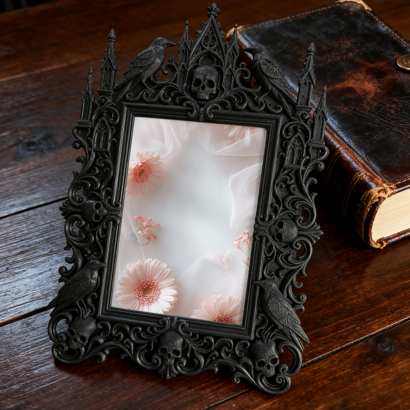 Luxe-dark-chic Gothic Dark-style Photo Frame | Dark Calligraphy Envelope Seal Shop Decor, Photo Ornament, Wall-mountable & Tabletop, Practic