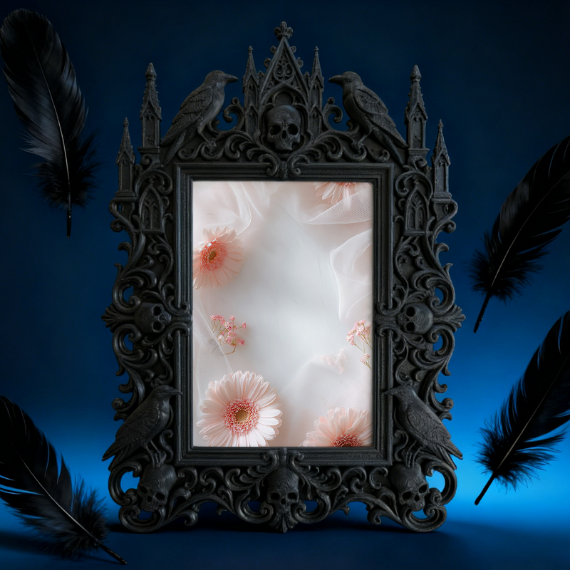 Luxe-dark-chic Gothic Dark-style Photo Frame | Dark Calligraphy Envelope Seal Shop Decor, Photo Ornament, Wall-mountable & Tabletop, Practic