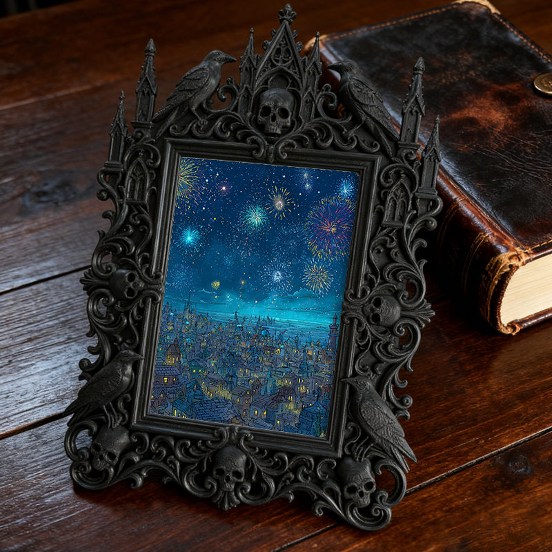 One-of-a-kind-design Gothic Dark-style Photo Frame | Witchy Herbal Wreath Making Workshop Decor, Photo Ornament, Wall-mountable & Tabletop, 