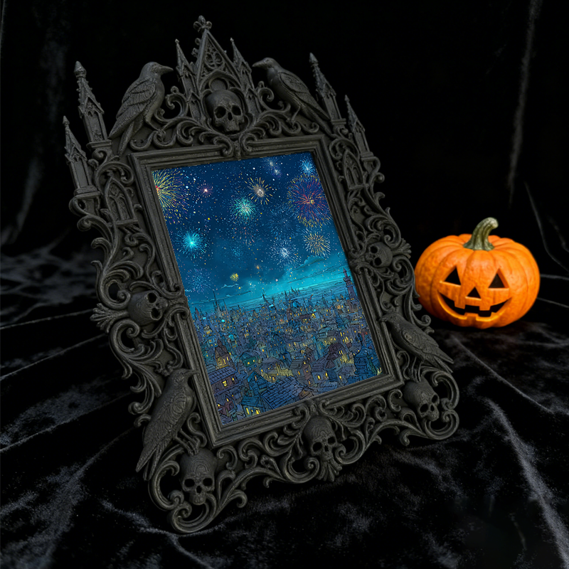 One-of-a-kind-design Gothic Dark-style Photo Frame | Witchy Herbal Wreath Making Workshop Decor, Photo Ornament, Wall-mountable & Tabletop, 