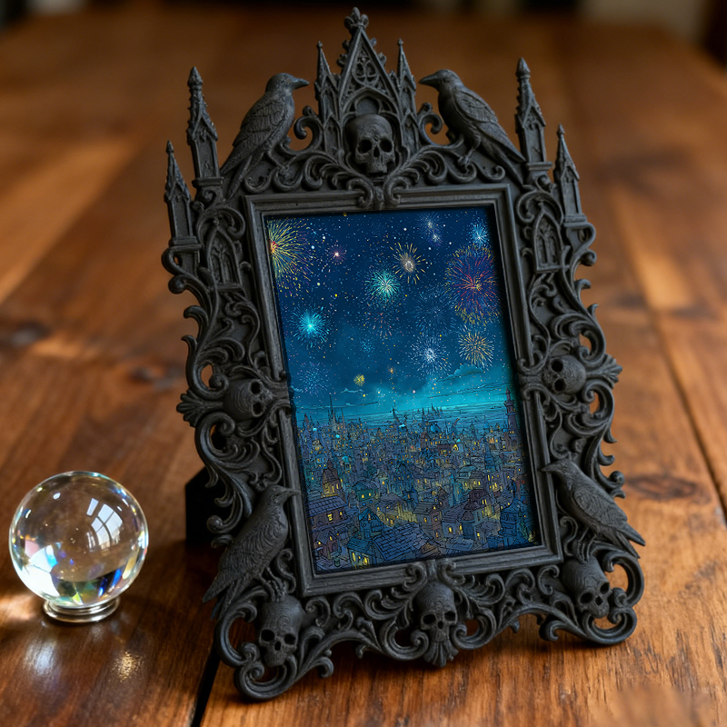 One-of-a-kind-design Gothic Dark-style Photo Frame | Witchy Herbal Wreath Making Workshop Decor, Photo Ornament, Wall-mountable & Tabletop, 