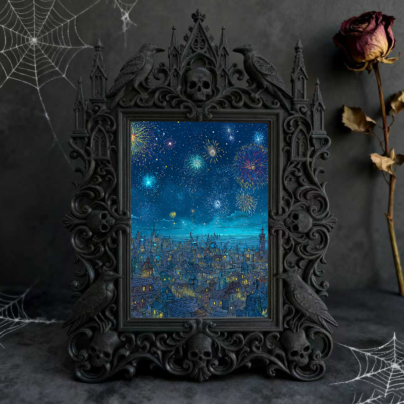 One-of-a-kind-design Gothic Dark-style Photo Frame | Witchy Herbal Wreath Making Workshop Decor, Photo Ornament, Wall-mountable & Tabletop, 