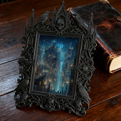 Elegant-spooky-vibe Gothic Dark-style Photo Frame | Paranormal Themed Escape Room Waiting Area Decor, Photo Ornament, Wall-mountable & Table