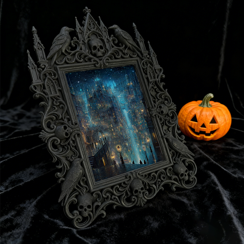 Elegant-spooky-vibe Gothic Dark-style Photo Frame | Paranormal Themed Escape Room Waiting Area Decor, Photo Ornament, Wall-mountable & Table