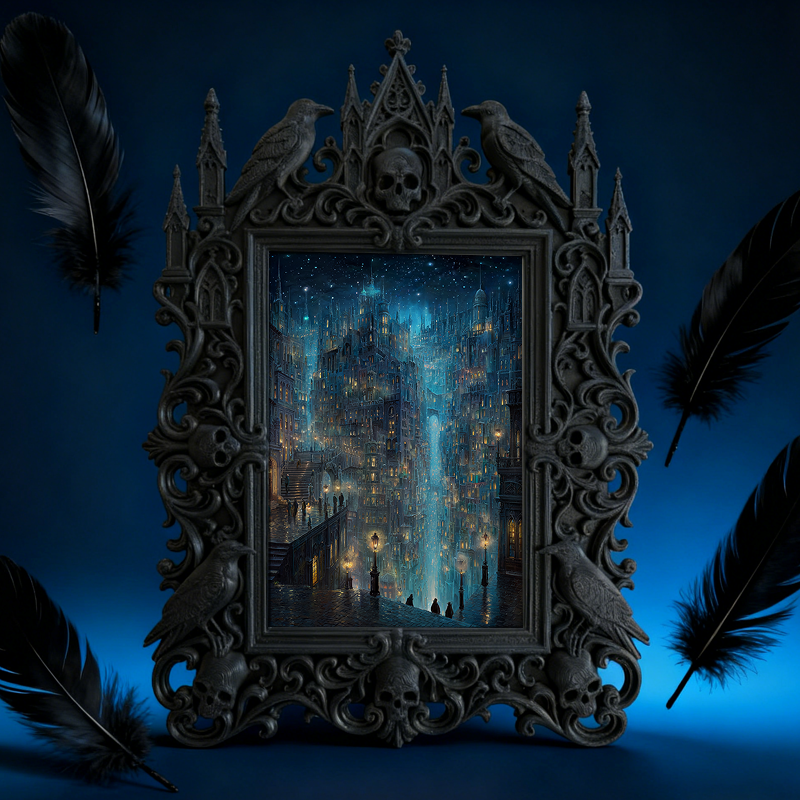Elegant-spooky-vibe Gothic Dark-style Photo Frame | Paranormal Themed Escape Room Waiting Area Decor, Photo Ornament, Wall-mountable & Table