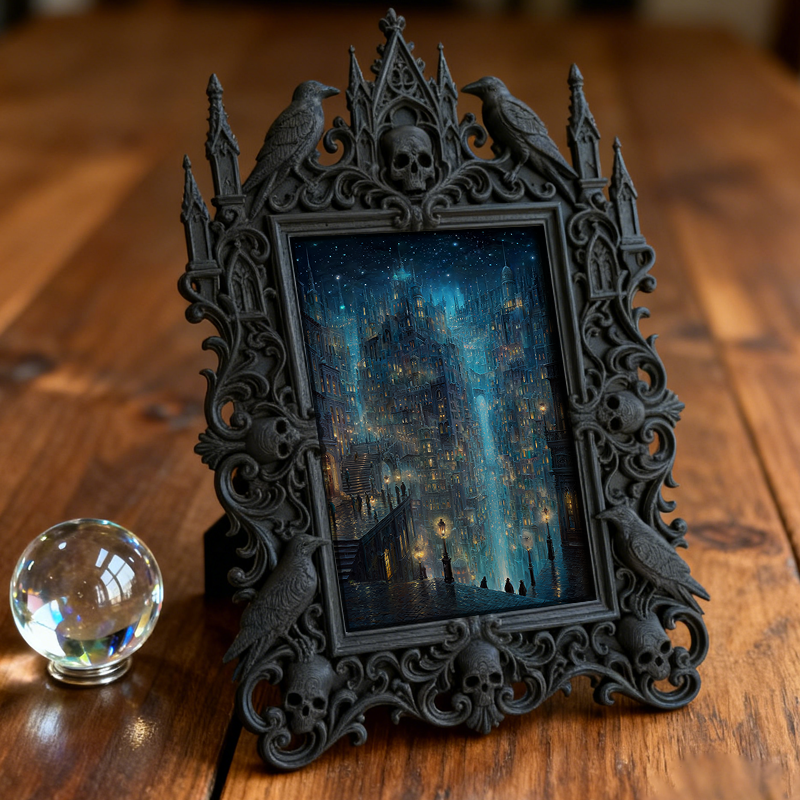 Elegant-spooky-vibe Gothic Dark-style Photo Frame | Paranormal Themed Escape Room Waiting Area Decor, Photo Ornament, Wall-mountable & Table