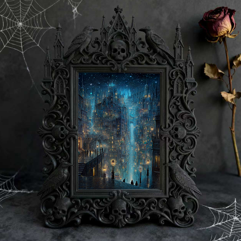 Elegant-spooky-vibe Gothic Dark-style Photo Frame | Paranormal Themed Escape Room Waiting Area Decor, Photo Ornament, Wall-mountable & Table