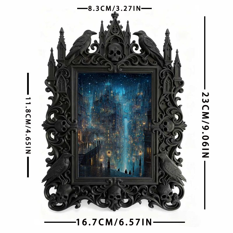 Elegant-spooky-vibe Gothic Dark-style Photo Frame | Paranormal Themed Escape Room Waiting Area Decor, Photo Ornament, Wall-mountable & Table