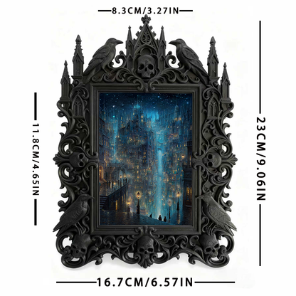 Elegant-spooky-vibe Gothic Dark-style Photo Frame | Paranormal Themed Escape Room Waiting Area Decor, Photo Ornament, Wall-mountable & Table