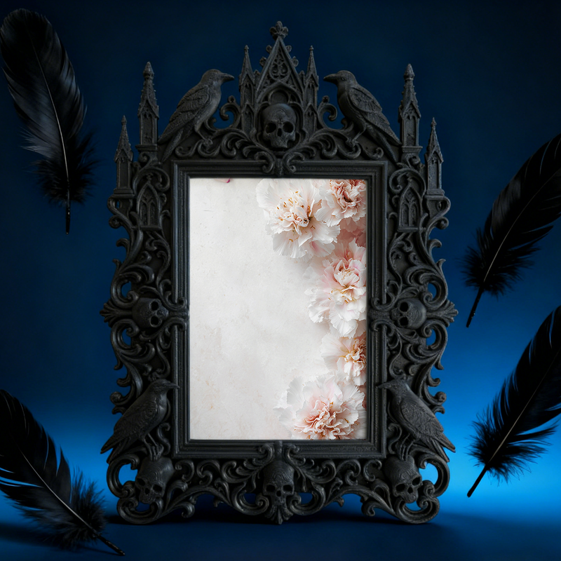 Bold-standout Gothic Dark-style Photo Frame | Dark Fantasy Dice Carving Studio Decor, Photo Ornament, Wall-mountable & Tabletop, Creative Fr