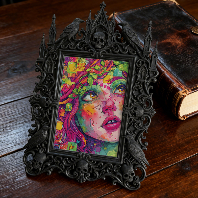 Insta-viral Gothic Dark-style Photo Frame | Gothic Handmade Soap Embossing Studio Decor, Photo Ornament, Wall-mountable & Tabletop, Plastic 