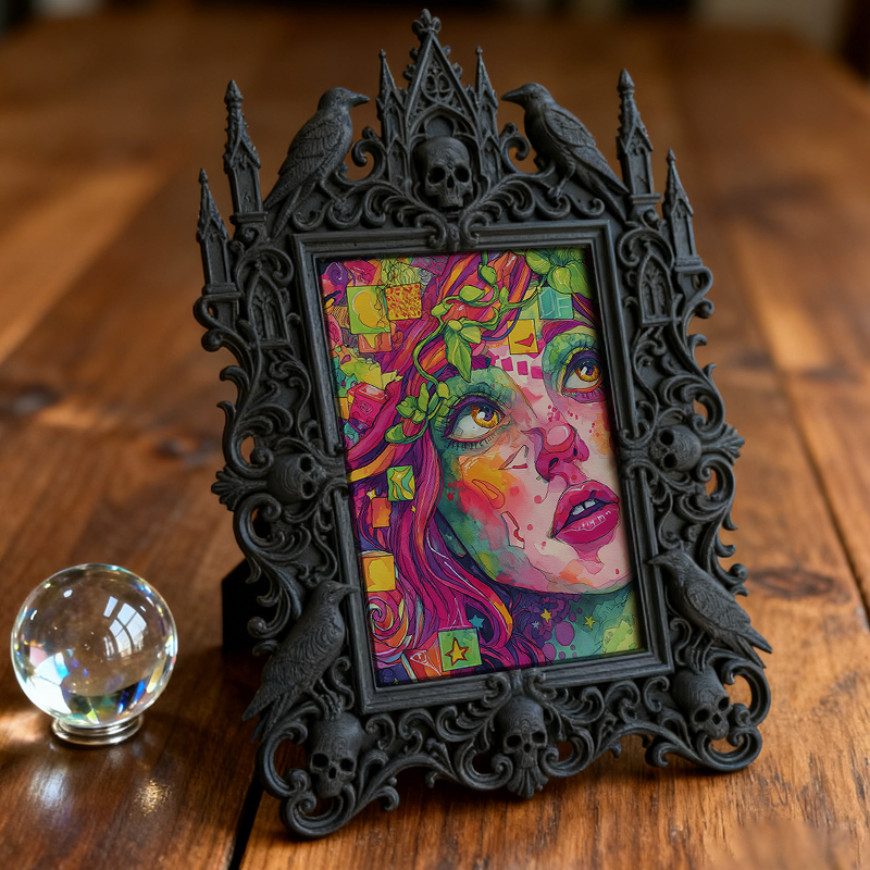 Insta-viral Gothic Dark-style Photo Frame | Gothic Handmade Soap Embossing Studio Decor, Photo Ornament, Wall-mountable & Tabletop, Plastic 