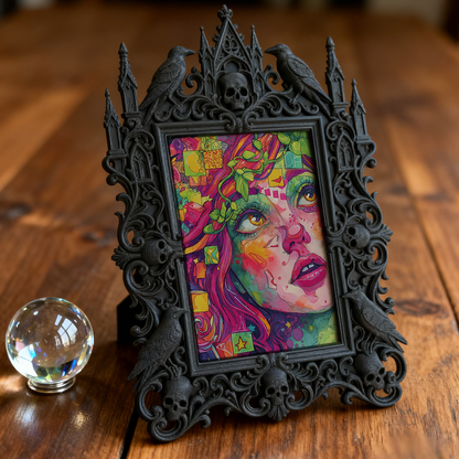 Insta-viral Gothic Dark-style Photo Frame | Gothic Handmade Soap Embossing Studio Decor, Photo Ornament, Wall-mountable & Tabletop, Plastic 