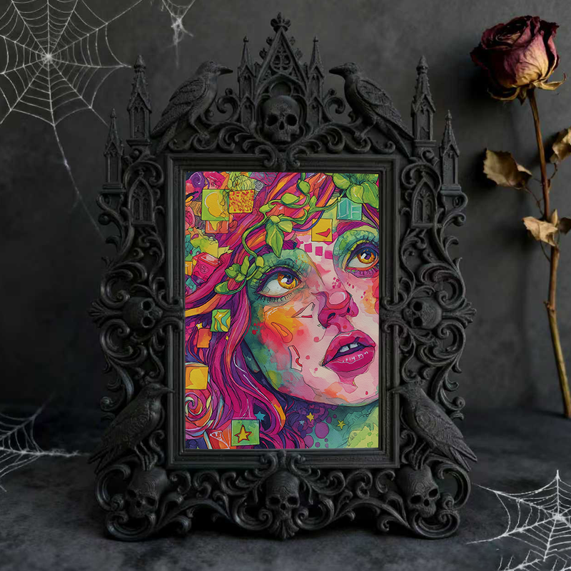 Insta-viral Gothic Dark-style Photo Frame | Gothic Handmade Soap Embossing Studio Decor, Photo Ornament, Wall-mountable & Tabletop, Plastic 